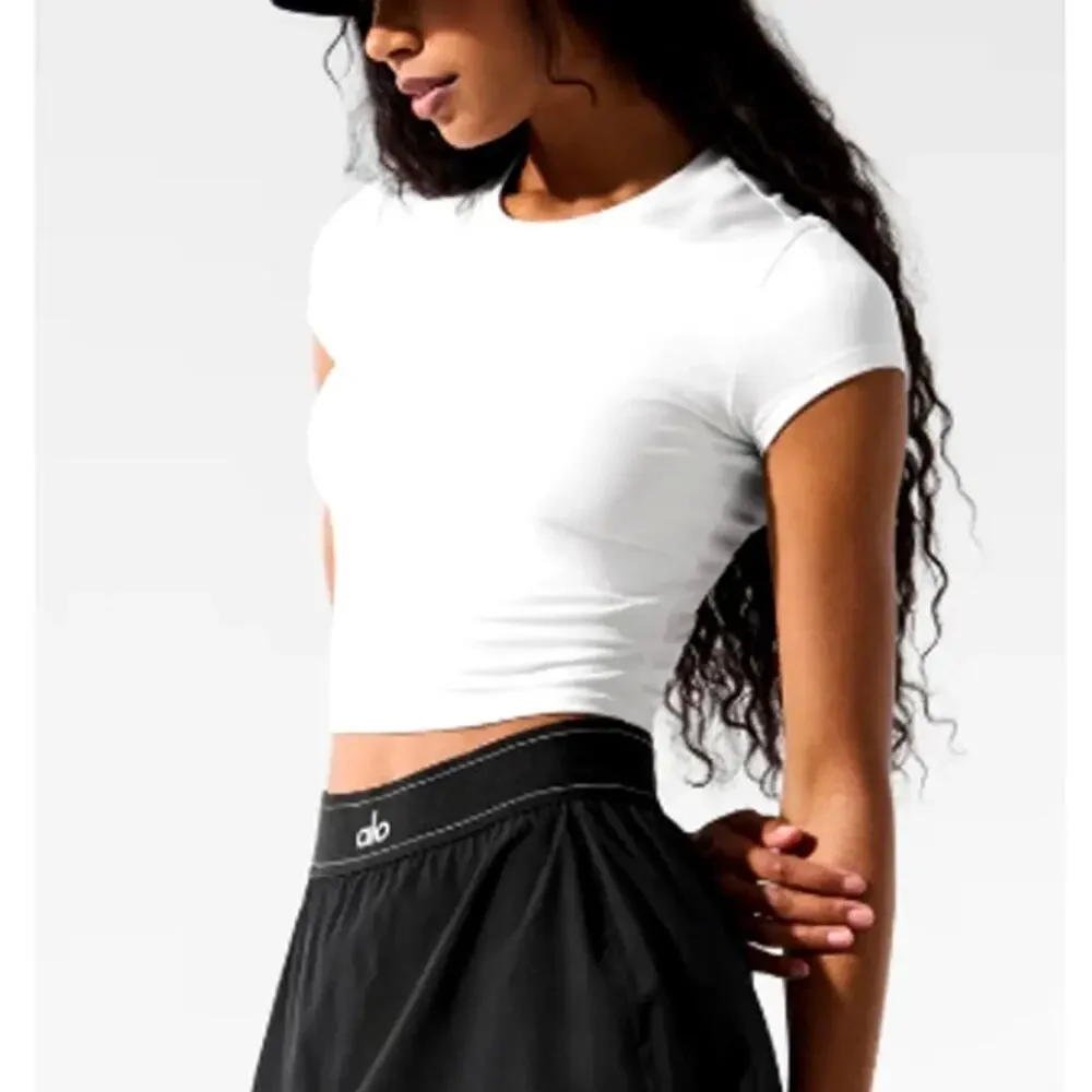 Alo Yoga White Alosoft Crop Finesse Short Sleeve Top Size XS